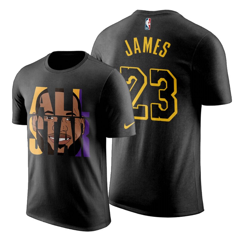 Men's Los Angeles Lakers LeBron James #23 NBA Cariccture All-Star Black Basketball T-Shirt GKT1583JQ